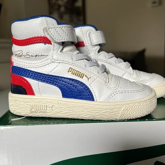 PUMA RALPH SAMPSON MID V - 6C TODDLER RED WHITE BLUE GOLD STRETCH LACES HIGH TOP - Picture 2 of 9